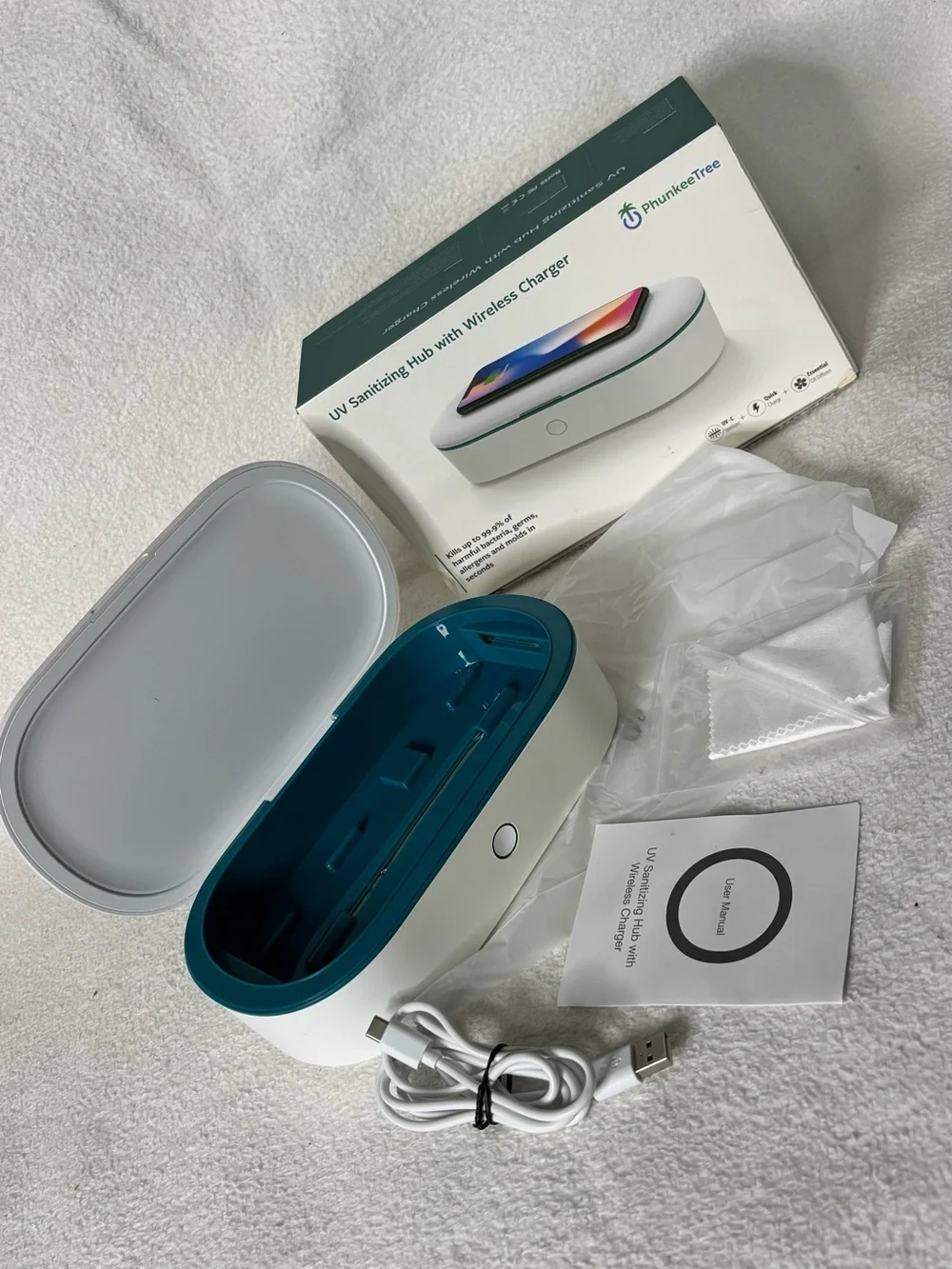 PhunkeeTree UV Sanitizing Hub with Wireless Charger - White